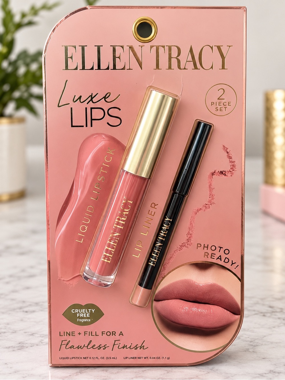 Ellen Tracy Luxe Lips Liquid Lipstick & Lip Liner Set - Dusty Rose